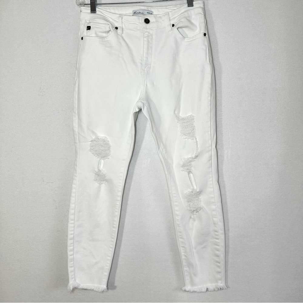 Kancan For Maurices White Denim Jeans 29 Skinny Frayed Distressed Style 141435